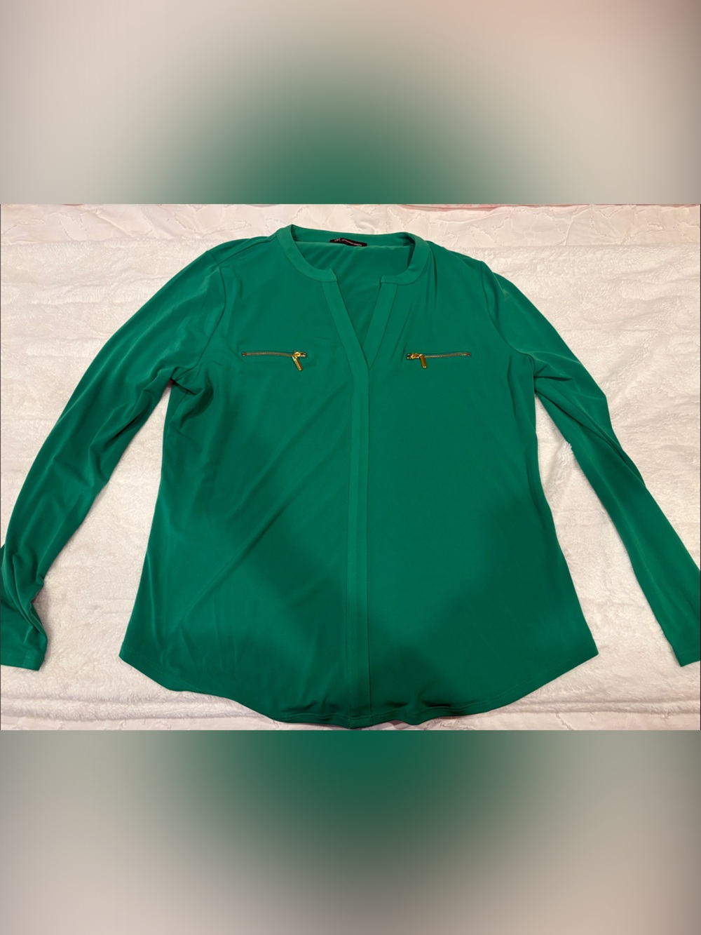 INC GREEN Long Sleeved Zipper Top Size L